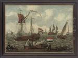 A Dutch Man-o'war Signalling Its Departure With Other Shipping Inchoppy Seas