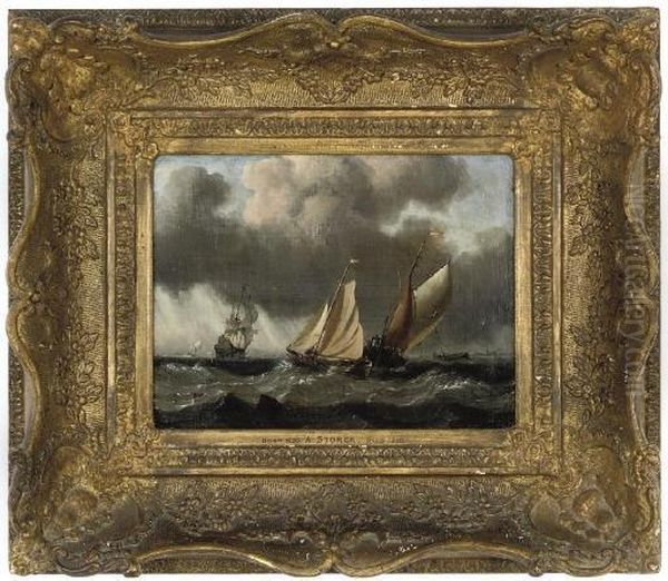Fishing Boats In A Swell, A Dutch Man O'war Beyond - view 1