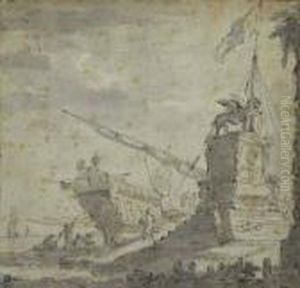 Bateau Sur Une Cote Mediterraneenne. by Abraham Storck