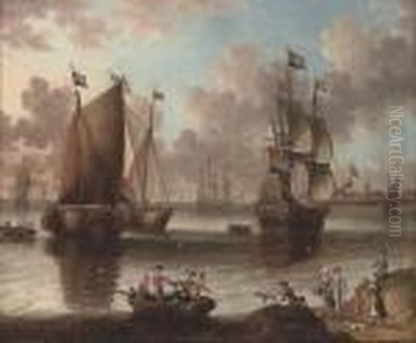 A Dutch Warship And Fishing Vessels In A Calm - view 1