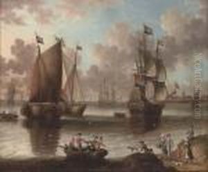 A Dutch Warship And Fishing Vessels In A Calm by Abraham Storck