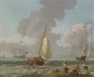 Dutch Small Craft Sailing In Coastal Waters