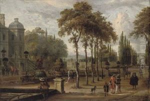 Elegant Company In A Garden By A Mansion
