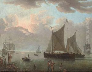 A Coastal Inlet With Shipping And Figures At The Shore by Abraham Storck