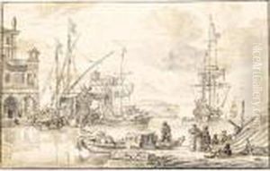 Capriccio Of A Mediterranean Harbour by Abraham Storck