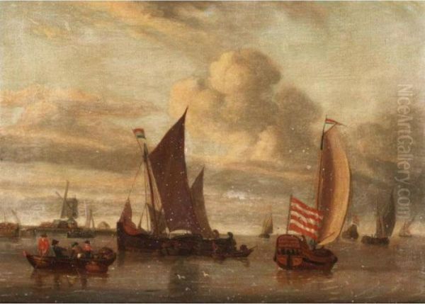 Estuary Scene With Dutch Shipping In The Foreground, A Town Beyond - view 1