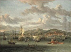 Dutch Shipping Off The Bay Of Smyrna With A State Barge