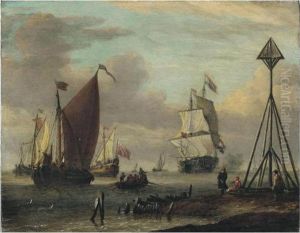 Navires Hollandais Pres D'une Cote by Abraham Storck