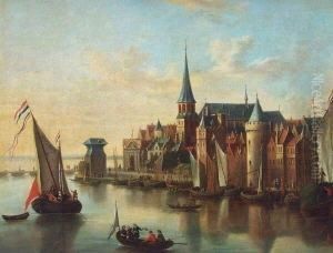 Hollandische Hafenstadt Mit Booten