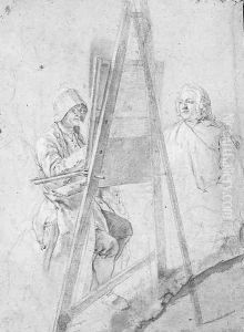 A pastellist drawing the portrait of a seated gentleman by French School
