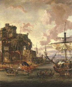 A Capriccio Of A Mediterranean Port With With Men-o'-war And Figures In Rowing Boats A Capriccio Of A Mediterranean Port With With Men-o'-war And Figures In Rowing Boats