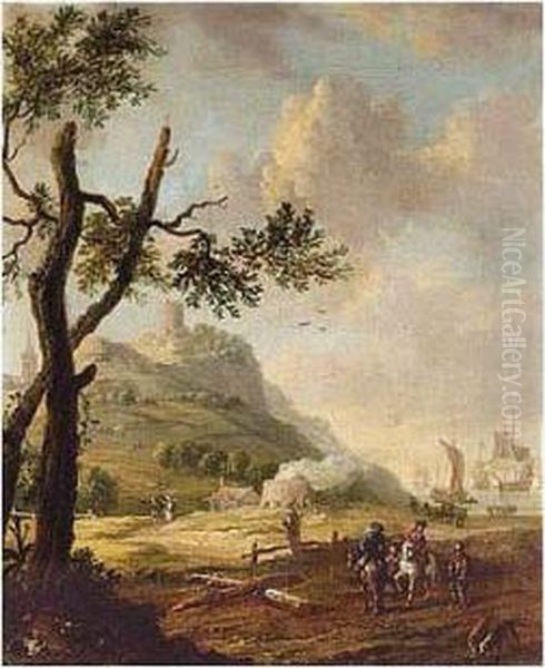 Coastal Landscape With Riders Conversing With A Traveller, Dutch Shipping Beyond - view 1