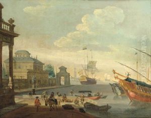 A Capriccio Of A Mediterranean Harbour With Galleys And A Merchantman