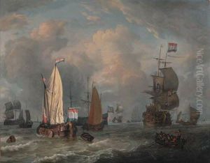 A Smalschip, A Boeier Yacht, A Dutch Frigate And Other Shipping Inchoppy Seas