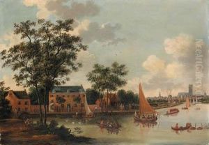 View Of The River Rotte, With Burghers And Peasants, Boats On Thecanal, Rotterdam Beyond