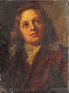 A young man, in a red velvet jacket and a white cravat