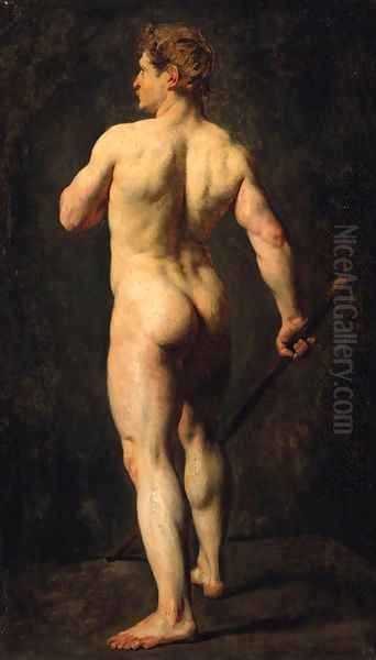 An Academy Study, Standing Full-Length, Holding A Staff, Seen From Behind - view 1