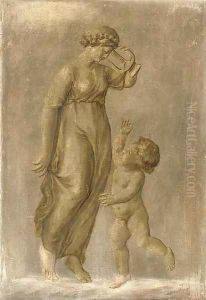 Nymphs with lyres and putti by French School