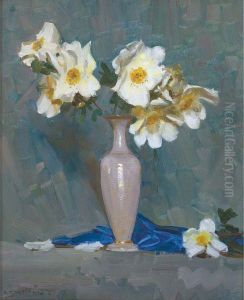 Roses In A Cream Vase by Arthur Streeton