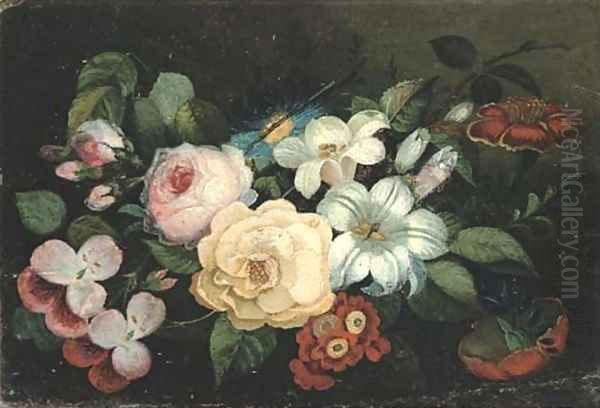Roses, lilies, pinks, pansies and other flowers - view 1