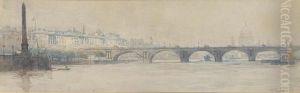 Waterloo Bridge From The Thames, Looking East, With Somerset House And St Paul's Beyond by Arthur Streeton