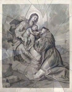 The Vision of Saint Antony a trompe l'oeil of an engraving under shattered glass