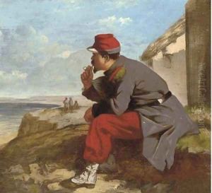 A soldier waiting for the boats to come in