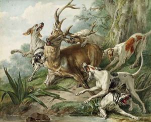 A stag attacked by hounds