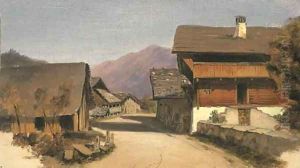 A village street in an Alpine landscape