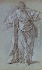 A woman in classical costume looking down to the right