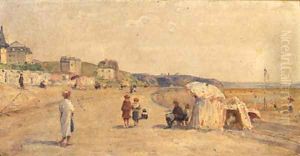 And Bathing Tents On A Beach by French School