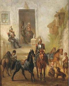 Cavalrists halting at a tavern