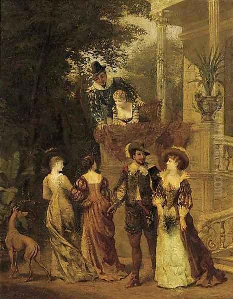 Elegant company conversing by a balcony - view 1