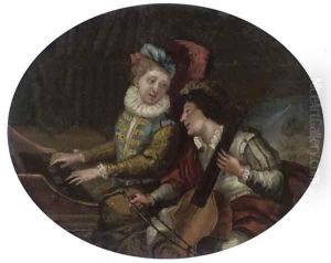 Elegant company playing a duet by French School