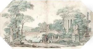 Figures in a classical landscape by French School