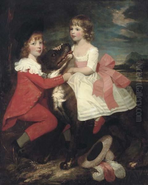 Portrait Of Two Children With A Dog - view 1