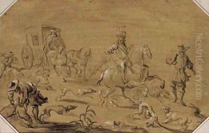 Hounds under the coach by French School