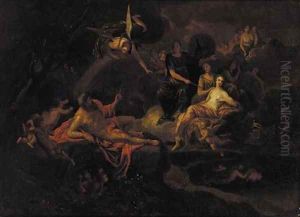 Juno, Jupiter and Venus surrounded by desporting putti by French School