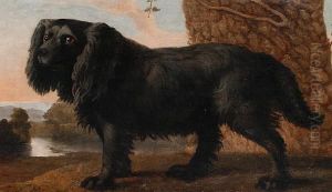 A Black Spaniel In A Landscape by George Stubbs