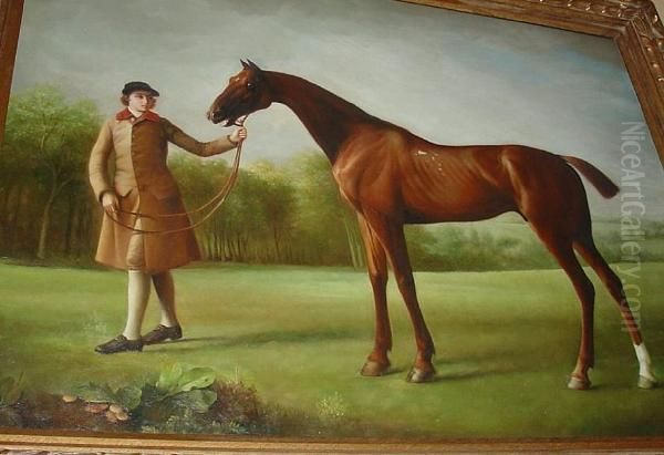 A Chestnut Horse And Groom - view 1
