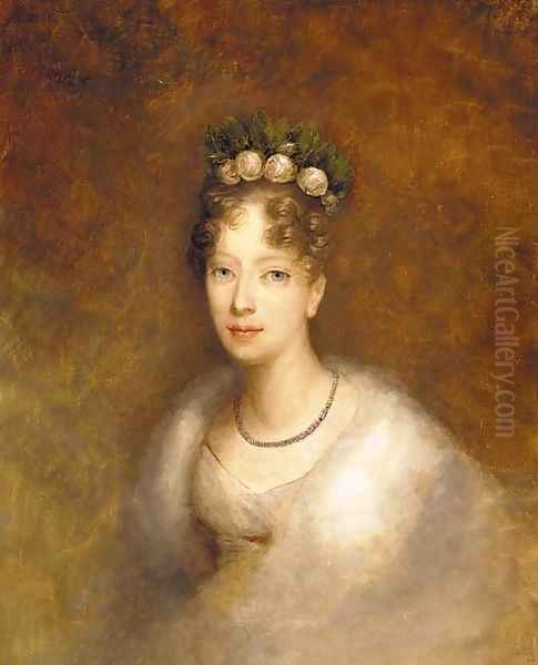 Portrait of a lady, bust length with Roses in her hair - view 1