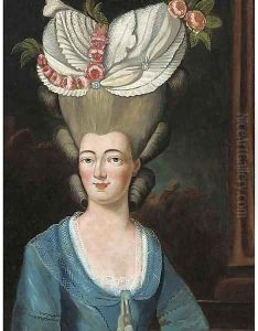 Portrait of a lady, bust-length, in an elaborate floral headress