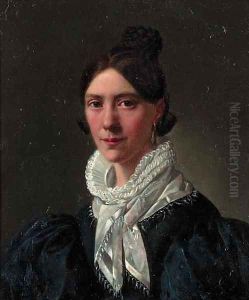 Portrait of a lady, bust-length, wearing a black dress with white lace collar