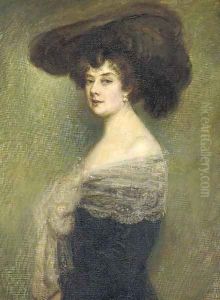 Portrait of a lady, half-length, in a black dress trimmed by French School