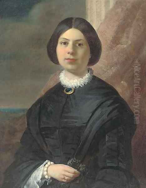 Portrait Of A Lady, Half-Length, In A Black Dress With A Lace Collar And Broach - view 1