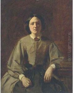 Portrait of a lady, half-length, seated in an interior, wearing a green dress by French School