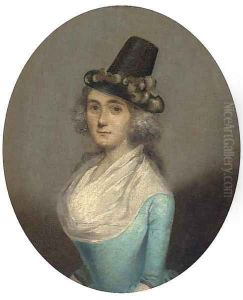Portrait of a lady, half-length, wearing a black bonnet and blue dress