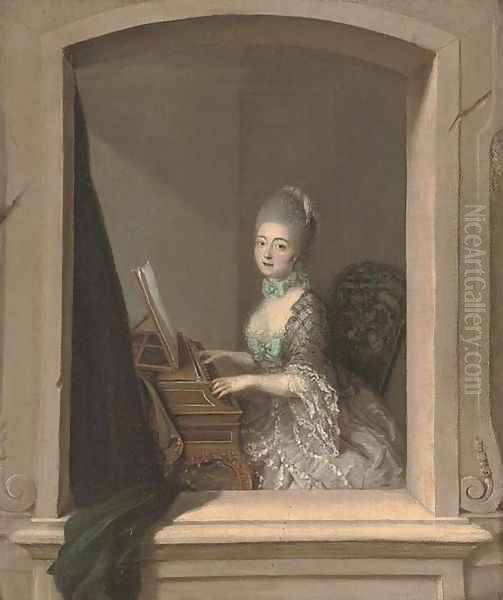 Portrait of a lady, seated, three-quarter-length, at a harpsichord, by a casement - view 1