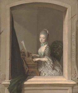 Portrait of a lady, seated, three-quarter-length, at a harpsichord, by a casement Portrait of a lady, seated, three-quarter-length, at a harpsichord, by a casement