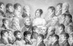 Portrait of a young lady surrounded by her admirers by French School